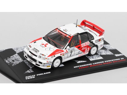 Mitsubishi Lancer Evo III #7 Rally Finland 1:43 - Rallye automobily časopis s modelem #44  Mitsubishi Lancer Evolution III No.7 Rallye Finsko 1996 - kovový model auta