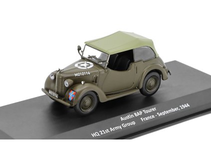 Austin 8AP Tourer 1944 1:43 - časopis Samochody Wojskowe s modelem #60  Austin 8AP Tourer HQ 21st Army Group France 1944 - kovový model auta