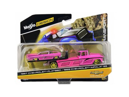 Chevrolet Flatbed 1957 + Chevrolet Impala SS 1959 1:64 - Maisto  Chevrolet Flatbed 1957 s Chevrolet Impala SS 1959 - kovový model 1/64