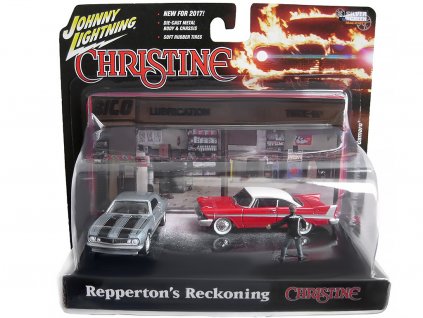 Plymouth Fury 1958 + Chevrolet Camaro 1967 + figurka Repperton's Reckoning Christine 164 Johnny Lightning (3)