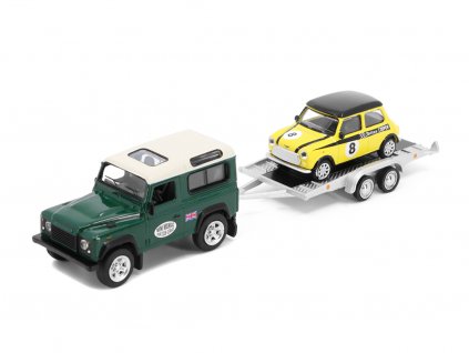 Land Rover Defender Mini Maniac + přívěs + Mini Cooper 164 Schuco (3)
