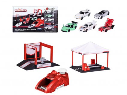 Sada Porsche 5 ks + Race Tent + Podium + Puncher 159 Majorette