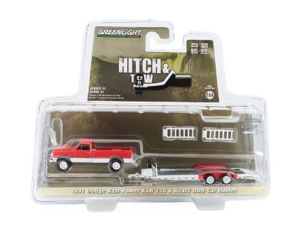 Dodge Ram Power Ram 250 1991 s Dopravcem 1:64 - GreenLight  Dodge Ram 250 with Heavy Duty Car Hauler - kovový model auta 1/64