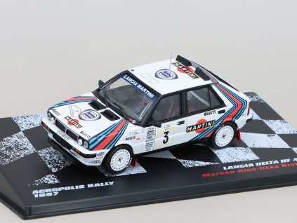 Lancia Delta HF 4WD Acropolis Rally 1987 Markku Alén / Ilkka Kivimäki 1:43 - Rallye automobily časopis s modelem #70  Lancia Delta HF 4WD 1:43 - kovový model auta