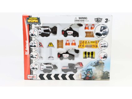 Bobcat Set pěti pracovních strojů s příslušenstvím 1:64 - Maisto  Bobcat Set pěti pracovních strojů s příslušenstvím