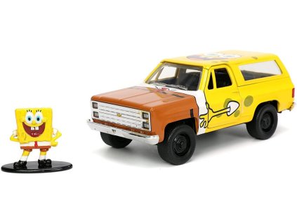 31798 jada yellow 1980 chevy blazer k5 with spongebob figure spongebob squarepants diecast toy car 1 10871