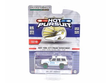 Jeep Cherokee 1997 zelená kola 1:64 - GreenLight  Jeep Cherokee Policie - kovový model auta
