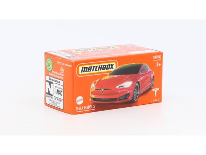 Tesla Model S červená 1:64 - MATCHBOX  Tesla Model S - model auta 1/64