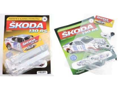 Škoda 130 RS 1:8 - sada časopisů #7 a #74 se stavebnicí  Škoda 130 RS 1:8 - časopisy se stavebnicí