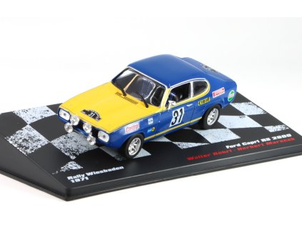 Ford Capri RS 2600 Rallye WIESBADEN 1971 W. Rohrl - H. Marecek 1:43 - Rallye automobily časopis s modelem #81  Ford Escort Capri RS 2600 Rallye - kovový model auta