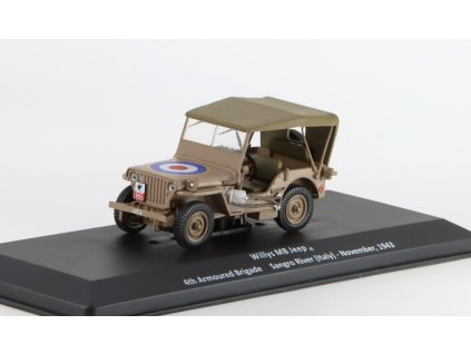Willys MB Jeep 4th Armoured Brigade Italy 1943 1:43 - časopis Vojenské automobily s modelem #25  Willys MB Jeep 1:43 - kovový model auta