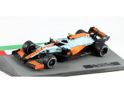 McLaren MCL35 Lando Norris Monako Grand Prix #4 2021 1:43 - Racing Cars časopis s modelem #30  McLaren MCL35 - kovový model