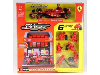 Set Ferrari F1 Carlos Sainz #55 Diorama Pit Stop 1:43 - Bburago  Set Ferrari F1 - kovový model