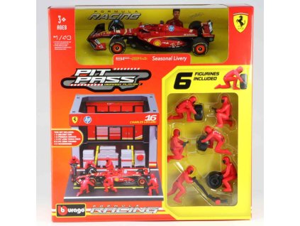 Set Ferrari F1 Charles Leclerc #16 Diorama Pit Stop 1:43 - Bburago  Set Ferrari F1 - kovový model