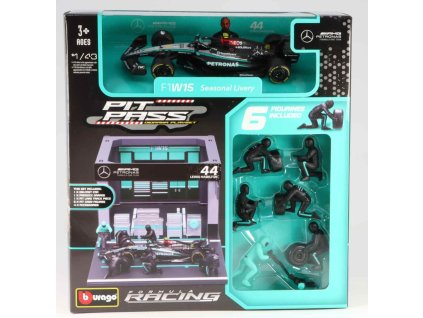 Set Mercedes F1 Lewis Hamilton #44 Diorama Pit Stop 1:43 - Bburago  Set Mercedes F1 - kovový model