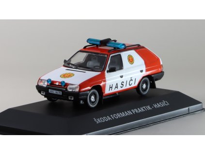 Škoda Forman Praktik - Hasiči 1994 1:43 - Kaleidoskop slavných vozů časopis s modelem #120  Škoda Forman Praktik - kovový model