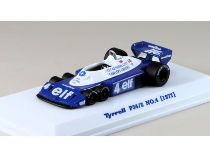 Tyrrell F1 P34/2 Elf 6 Wheeler #4 1977 Patrick Depailler modrá 1:64 - Kyosho  Tyrrell F1 P34/2 - kovový mode