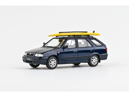 Škoda Felicia FL Combi 1998 Modrá Hlubinná Metalíza se střešním nosičem a surfem 1:43 - Abrex  Škoda Felicia FL - kovový model