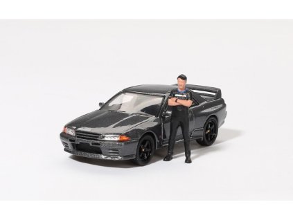 Nissan Skyline GT-R ( R3 2) Gunmetal W/Matsuda  1:64 - MiniGT  Nissan Skyline + figurka - kovový model auta