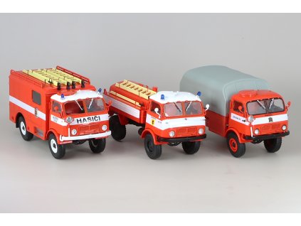 Tatra 805 Hasiči Sada 3 kus - cisterna + valník + skřiň 1:43 - sada časopisů s modely  Tatra - sada