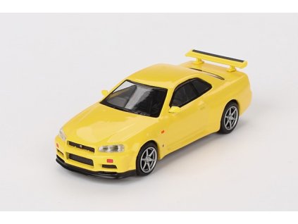 Nissan Skyline GT-R (R34) V-Spec žlutá 1:64 - MiniGT  Nissan Skyline GTR - kovový model
