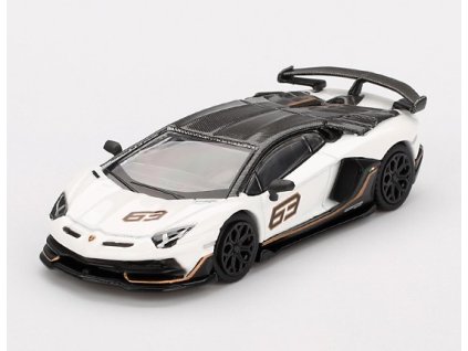 Lamborghini Aventador SVJ 63 bílá RHD 1:64 - MiniGT  Lamborghini Aventador - kovový model