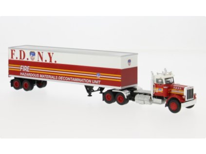 Peterbilt 359 tahač s návěsem červený/bilý 1:87 - Brekina  Peterbilt 359 - sběratelský model
