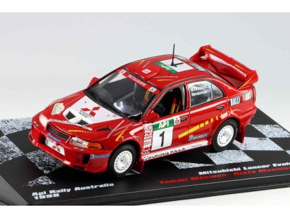 Mitsubishi Lancer Evolution V #1 Rallye Závod v Austrálii 1998 1:43 - Rallye automobily časopis s modelem #91  Mitsubishi Lancer - kovový model