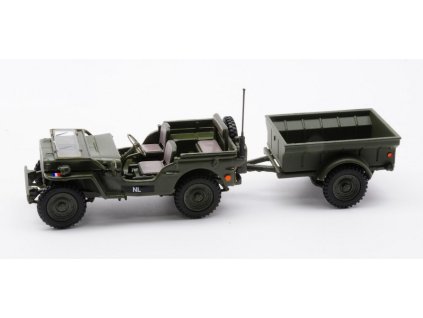 Jeep Willys NECAF Open 1/4 Ton Military Vehicle + přivěs 1:43 - Cararama  Jeep Willys 1/4 Ton - kovový model