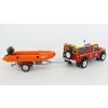 Land Rover Defender Hasiči + přívěs s lodí 1:43 - Hachette časopis s modelem  Land Rover Defender + přívěs s lodí Hasiči - kovový model auta