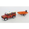 Land Rover Defender Hasiči + přívěs s lodí 1:43 - Hachette časopis s modelem  Land Rover Defender + přívěs s lodí Hasiči - kovový model auta
