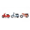 Sada motorek 1:43 - Simson KR51 + Zündapp KS50 WC + Vespa PX - Schuco  Set motocykly : Simson Schwalbe KR51/1 1968 + Zundapp KS 50 WC Super Sport 1950 + Piaggio Vespa 150 PX - modely motorek