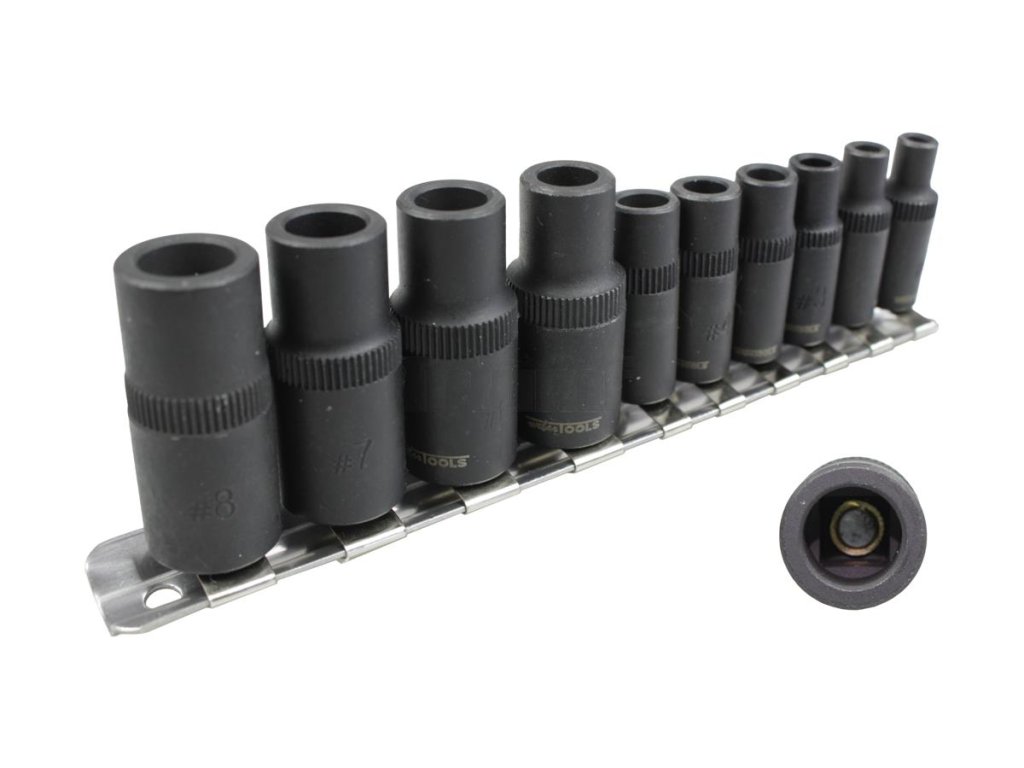 Nástrčné hlavice, na upínanie závitníkov, magnetické, 1/4", 3/8", sada 10 kusov na lište