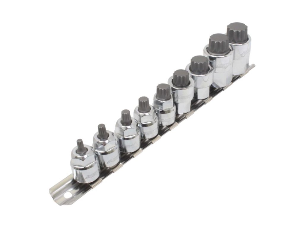 Nástrčné hlavice XZN 3/8", 1/2", nízkoprofilové, na lište, M4-M18, 9 ks - ASTA