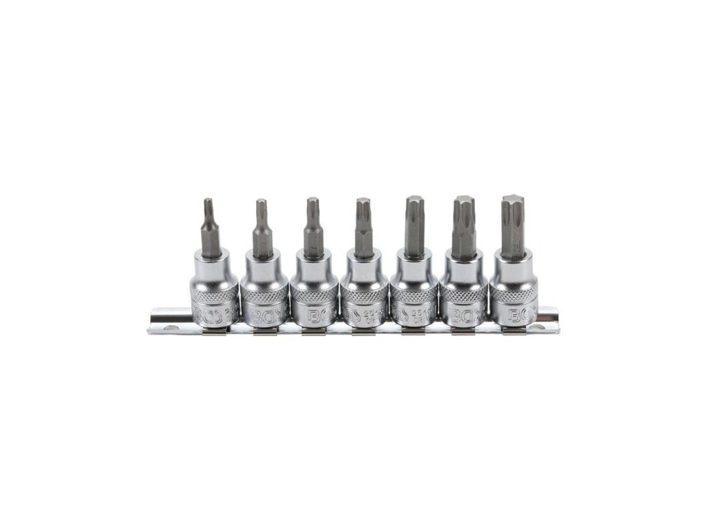 Zástrčné hlavice TORX, 3/8“, T15 – T50, súprava 7 ks na lište – BGS 5108