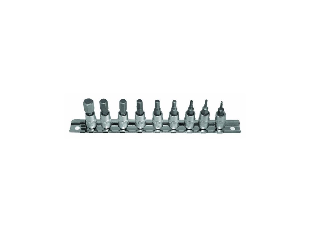 Zástrčné hlavice Imbus 1/4", H2 - H10, sada 9 kusov na lište