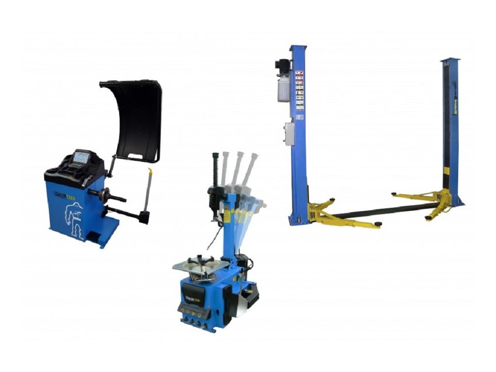 Set 2 PROFI: Zouvačka TC-02, vyvažovačka TW-02 3D, dvousloupový zvedák 4 t - Golemtech 1