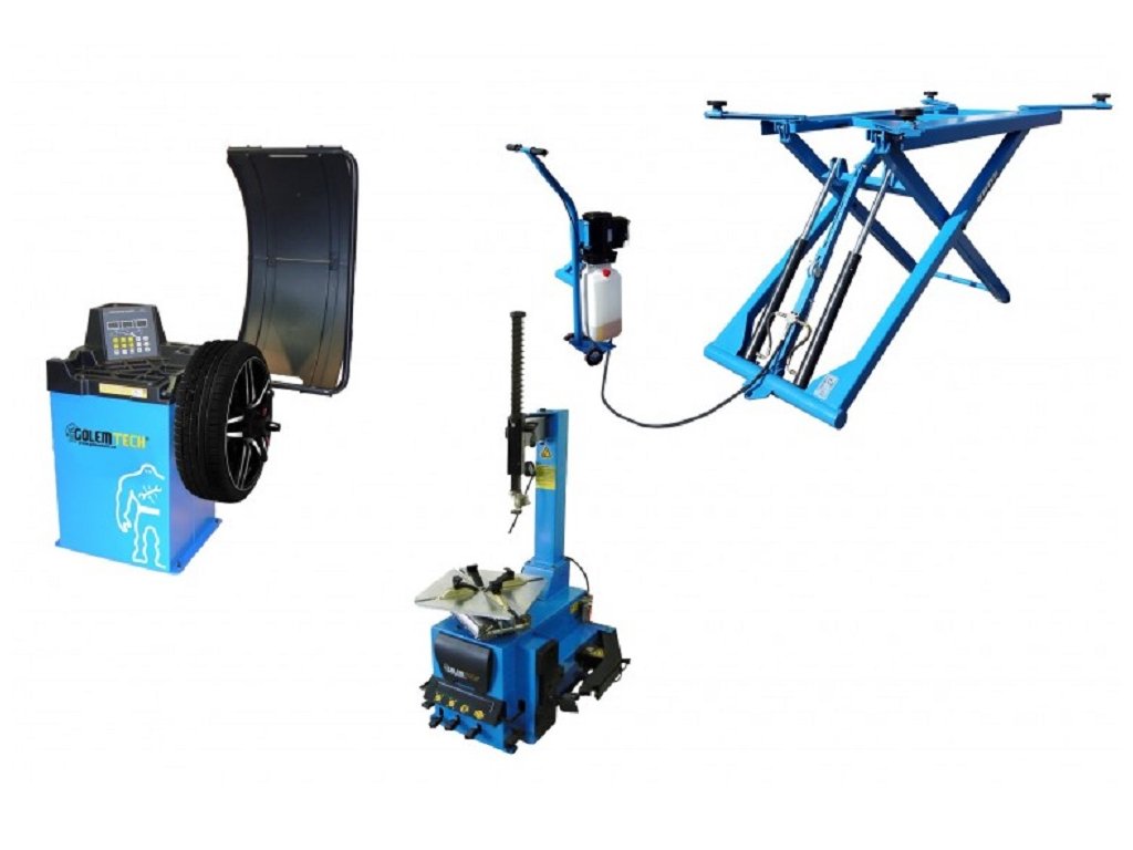 SET 3 ECONOMIC: zouvačka TC-01, vyvažovačka TW-01, nůžkový zvedák 2,8 t - Golemtech 1