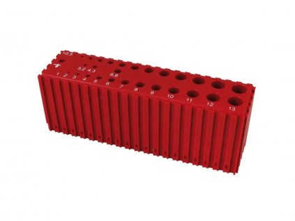 30-dielny stojan na vrtáky, 1,0-13,5x0,5 mm a rukoväť, plast, červený