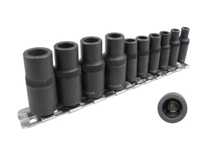 Nástrčné hlavice, na upínanie závitníkov, magnetické, 1/4", 3/8", sada 10 kusov na lište