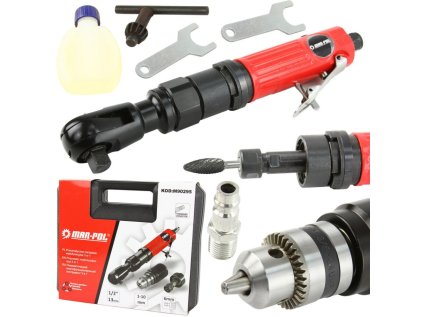 Pneumatický multifunkční nástroj 3v1 - přímá bruska, vrtačka, ráčna, 6,3bar