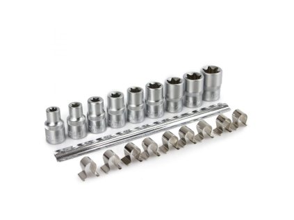 Nástrčné hlavice Torx-E, 1/2", E10 - E24, 9 ks na tyči