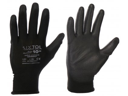 Polyesterové pracovné rukavice, polomáčané polyuretánom, čierne, veľkosť 10", 1 pár