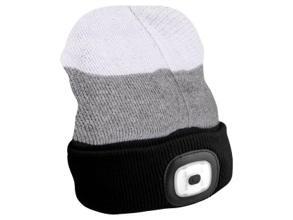 Čepice s čelovkou 180lm, nabíjecí, USB, univerzální velikost, černá/šedá/bílá - SIXTOL