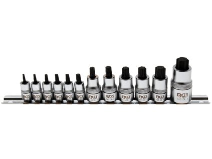 Zástrčné hlavice TORX 1/4", 3/8" a 1/2", T8- T60, extra krátké, sada 12 dílů - BGS 5098