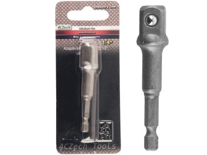Adaptér do vrtačky šestihran 1/4" x čtyřhran 1/2", délka 72 mm - 4CZech