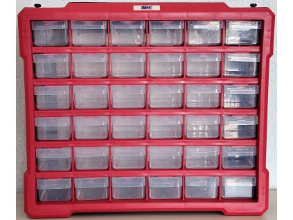 Organizér - plastová skrinka, 36 zásuviek, červená - MAGG 120296
