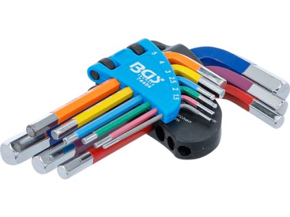 Zástrčné klíče imbus 1,5-10 mm, vícebarevné, krátké, 9 ks - BGS 74454