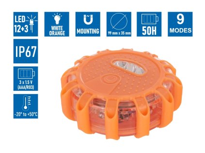 Výstražné světlo LED, magnetické, 9 funkcí, na AAA baterie
