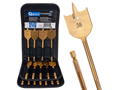 Vrtáky do dřeva, ploché, 6-38 mm, sada 16 ks